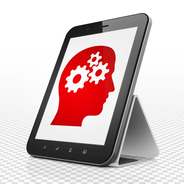 Finans konsepti: Head With Gears ile Tablet Bilgisayar ekranda