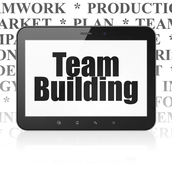 Concepto de negocio: Tablet Computer con Team Building en pantalla —  Fotos de Stock