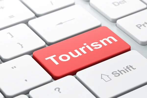 Conceito de turismo: Turismo sobre fundo teclado computador — Fotografia de Stock