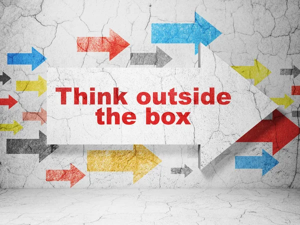 Learning concept: arrow with Think outside The box on grunge wall background — Stock Photo, Image