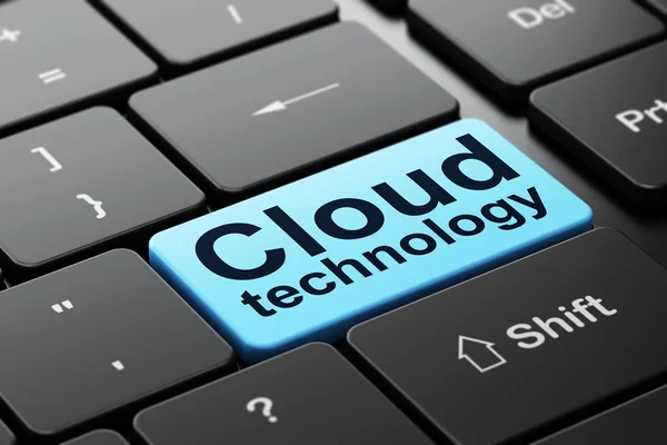 Conceito de rede em nuvem: Tecnologia em nuvem no fundo do teclado do computador — Fotografia de Stock