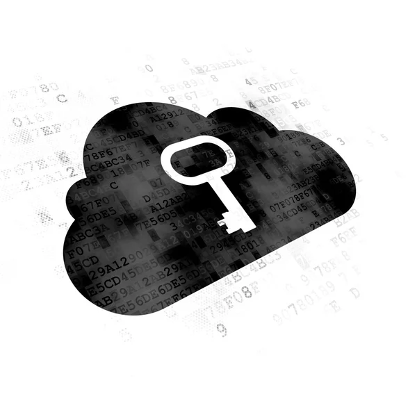 Concetto di cloud computing: cloud con chiave su sfondo digitale — Foto Stock