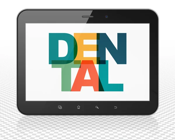 Concepto de salud: Tablet PC Ordenador con Dental en pantalla — Foto de Stock