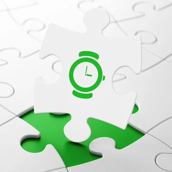 Timeline-Konzept: Uhr auf Puzzle-Hintergrund — Stockfoto