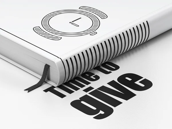 Concepto de línea de tiempo: reloj de libro, tiempo para dar sobre fondo blanco — Foto de Stock