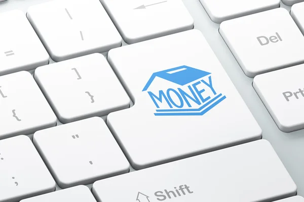 Koncepcja pieniądza: Money Box na tle klawiatury komputera — Zdjęcie stockowe