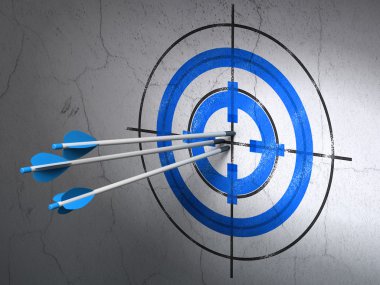 Finance concept: arrows in Target target on wall background