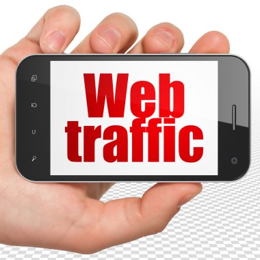 Web tasarım konsepti: Web Trafiği ekrana sahip El Tutma Akıllı Telefon