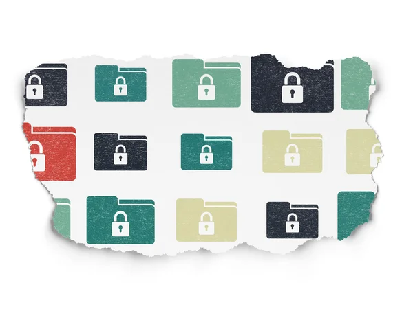 Affärsidé: Folder med Lock ikoner på sönderrivet papper bakgrund — Stockfoto