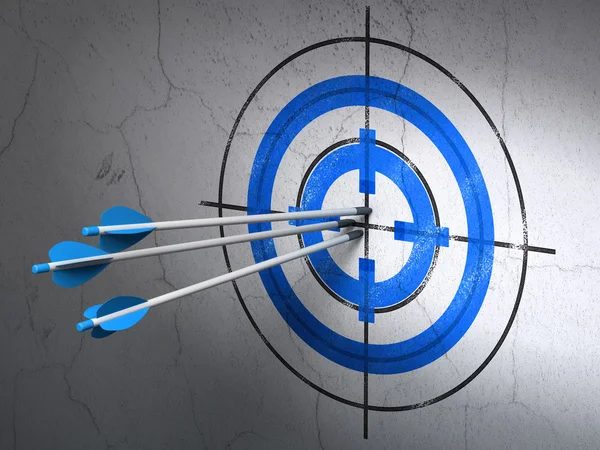 Finance concept: arrows in Target target on wall background — Stok fotoğraf