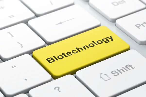 Conceito de ciência: Biotecnologia no fundo do teclado do computador — Fotografia de Stock