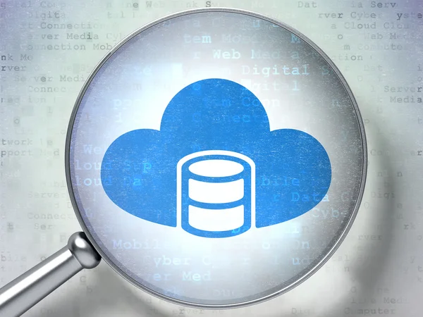 Concepto de tecnología Cloud: Base de datos con nube con vidrio óptico sobre fondo digital —  Fotos de Stock