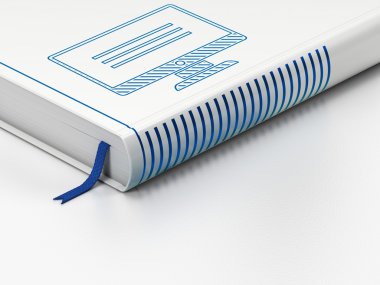 Software concept: closed book, Monitor on white background