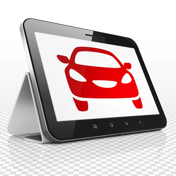 Concetto turistico: Tablet Computer con auto in mostra — Foto Stock