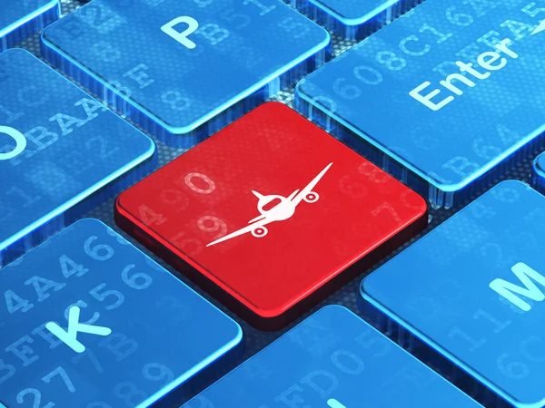 Vacation concept: Aircraft on computer keyboard background — Stock Photo, Image