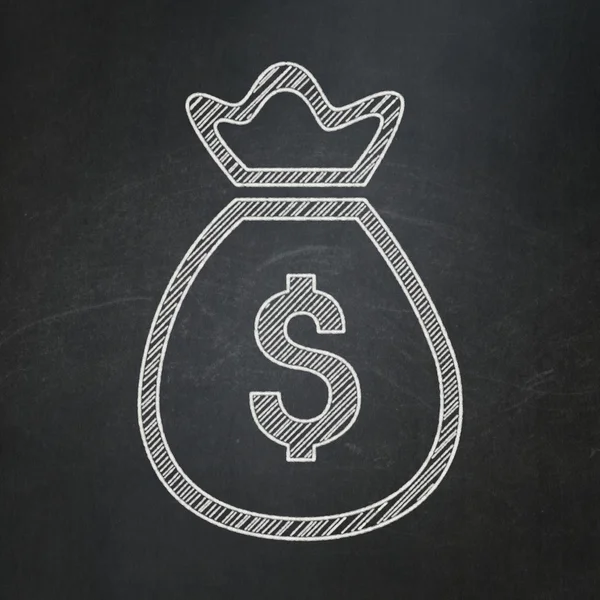 Currency concept: Money Bag on chalkboard background — Stok fotoğraf