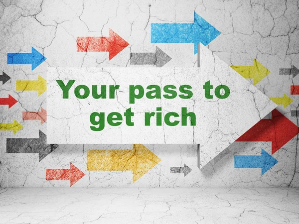 Business concept: arrow with Your Pass to Get Rich on grunge wall background — Stok fotoğraf