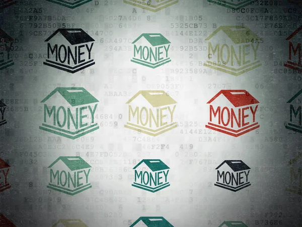 お金の概念:デジタルペーパーの背景にマネーボックスのアイコン — ストック写真