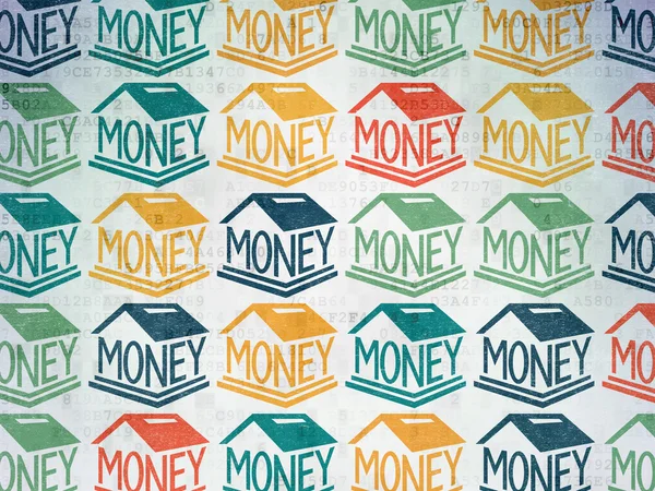 Concepto de dinero: iconos de Money Box en el fondo de papel digital —  Fotos de Stock