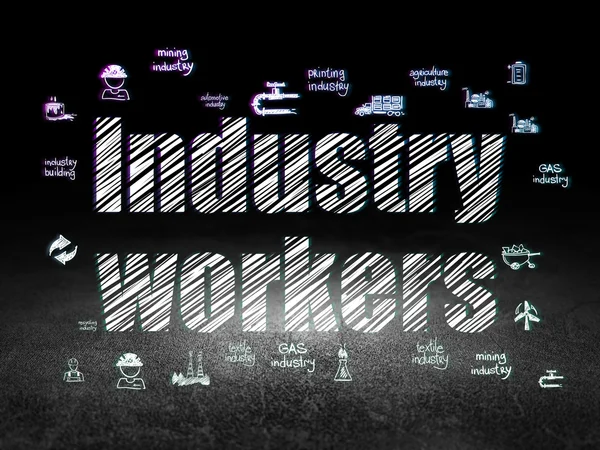 Manufacuring concept: Industry Workers in grunge dark room — Stock Photo, Image