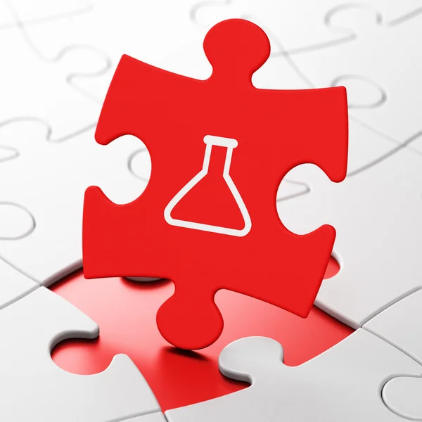 Concetto di scienza: Flask su sfondo puzzle — Foto Stock