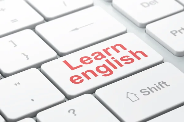 แนวคิดการเรียนรู้: เรียนภาษาอังกฤษบนพื้นหลังคีย์บอร์ดของคอมพิวเตอร์ — ภาพถ่ายสต็อก
