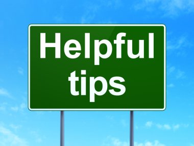 Learning concept: Helpful Tips on road sign background