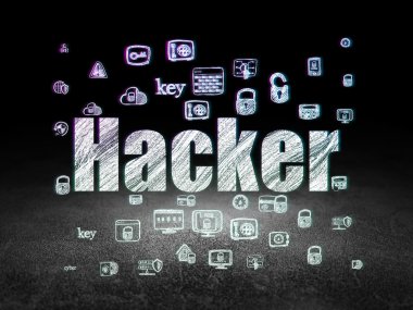 Emniyet konsepti: grunge karanlık odada Hacker