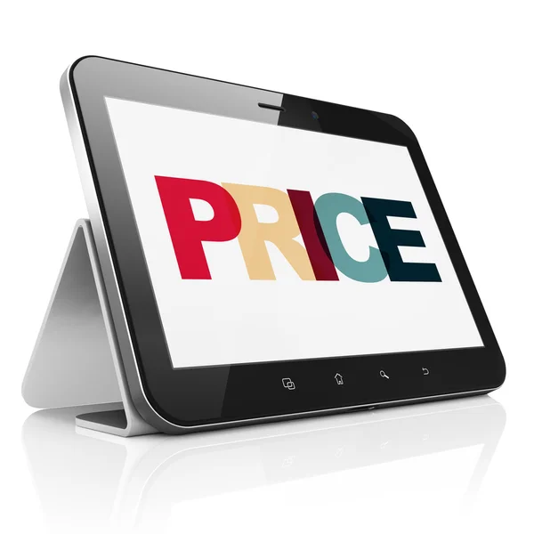 Concepto de marketing: Tablet Computer con precio en pantalla — Foto de Stock