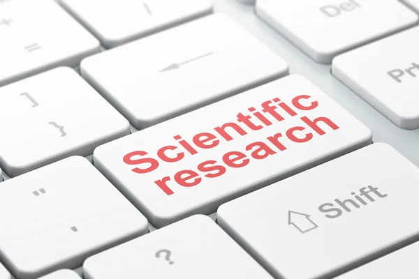 Conceito de ciência: Investigação científica sobre fundo de teclado de computador — Fotografia de Stock