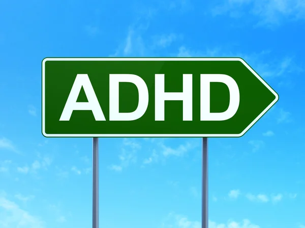 Concept de médecine : ADHD sur fond de panneau de signalisation routière — Photo