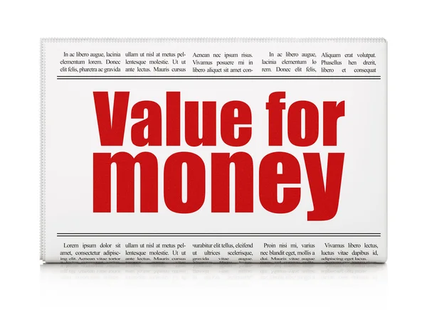 Concetto di valuta: titolo del giornale Value For Money — Foto Stock