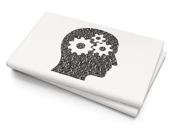 Finance concept: Head With Gears on Blank Newspaper background — Stock Photo, Image