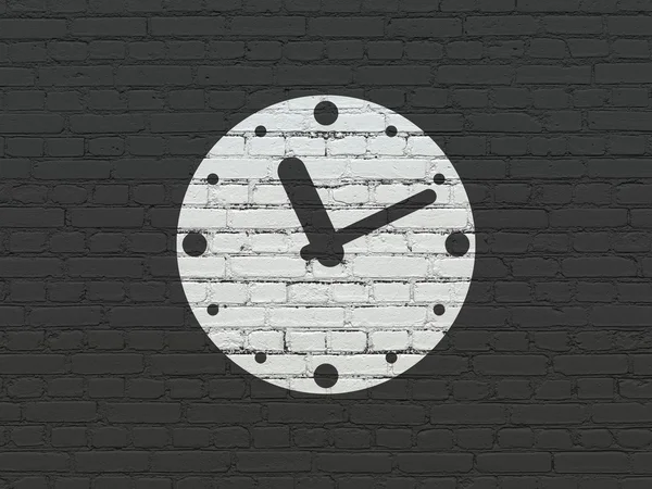 Zaman çizelgesi kavramı: duvar arka plan üzerinde saat — Stok fotoğraf