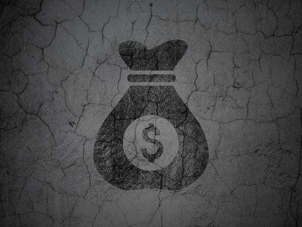 Conceito de negócio: saco de dinheiro no fundo da parede grunge — Fotografia de Stock