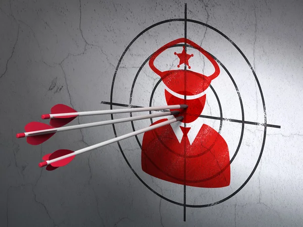 Protection concept: arrows in Police target on wall background — Stock Photo, Image