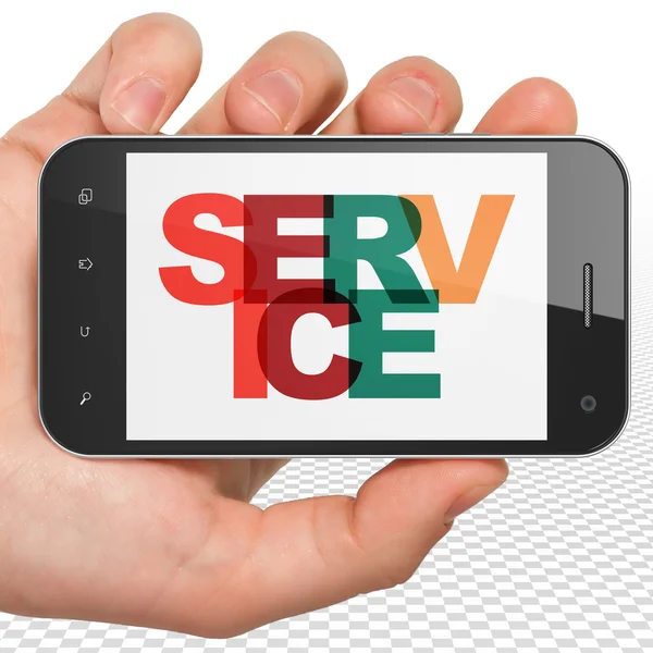 Finance koncept: Hand hålla Smartphone med Service på displayen — Stockfoto