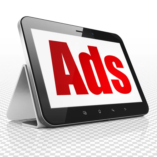 Concepto de marketing: Tablet Computer con anuncios en pantalla — Foto de Stock