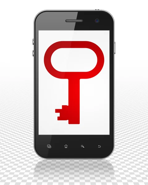 Koncepcja prywatności: smartfon z kluczem na wyświetlaczu — Zdjęcie stockowe
