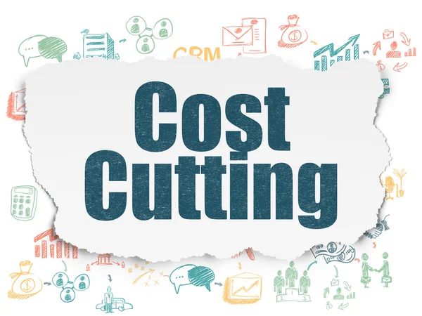 Affärsidé: Cost Cutting on Torn Paper bakgrund — Stockfoto