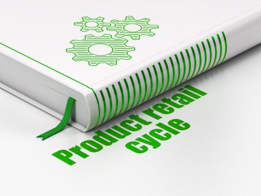 Reklam konsepti: kitap Gears, Beyaz arka plan üzerinde Ürün perakende Döngüsü