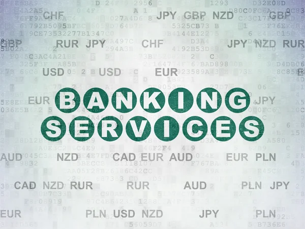 Концепция денег: банковские услуги на фоне цифровой бумаги — стоковое фото