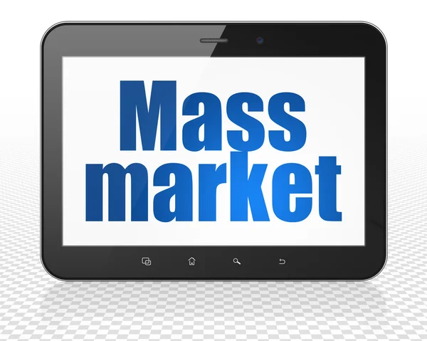 Reklamkoncept: Tablet PC-dator med Mass marknad på displayen — Stockfoto