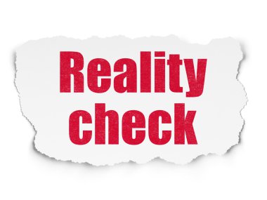 İş kavramı: Reality Check yırtılmış kağıt arka plan üzerinde