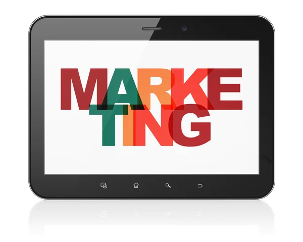 Concepto publicitario: Tablet Computer con marketing en pantalla —  Fotos de Stock