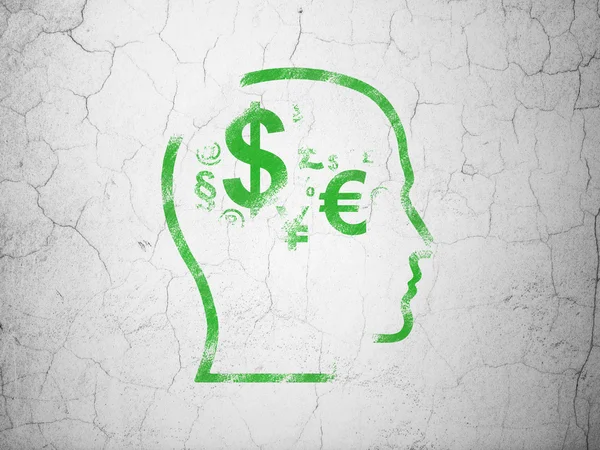 Concetto pubblicitario: Head With Finance Simbolo sullo sfondo della parete — Foto Stock