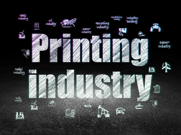 Koncepcja branżowy: przemysł drukarni w ciemnym pomieszczeniu grunge — Zdjęcie stockowe