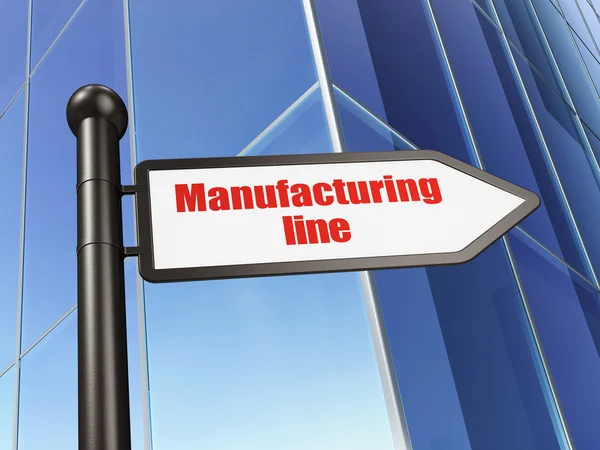 Concepto de la industria: línea de fabricación signo en el edificio fondo —  Fotos de Stock