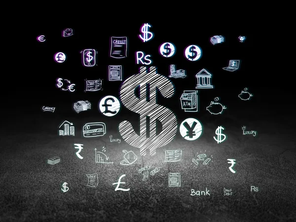 Koncepcja bankowości: Dolar w ciemnym pokoju grunge — Zdjęcie stockowe