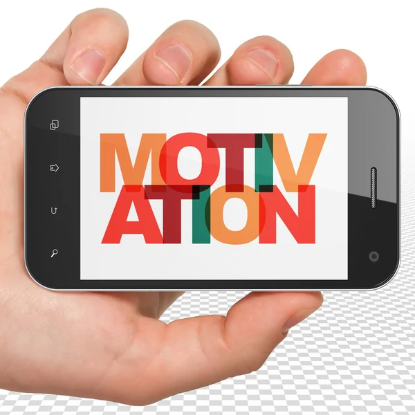 Concept d'entreprise : Smartphone à main avec motivation à l'écran — Photo